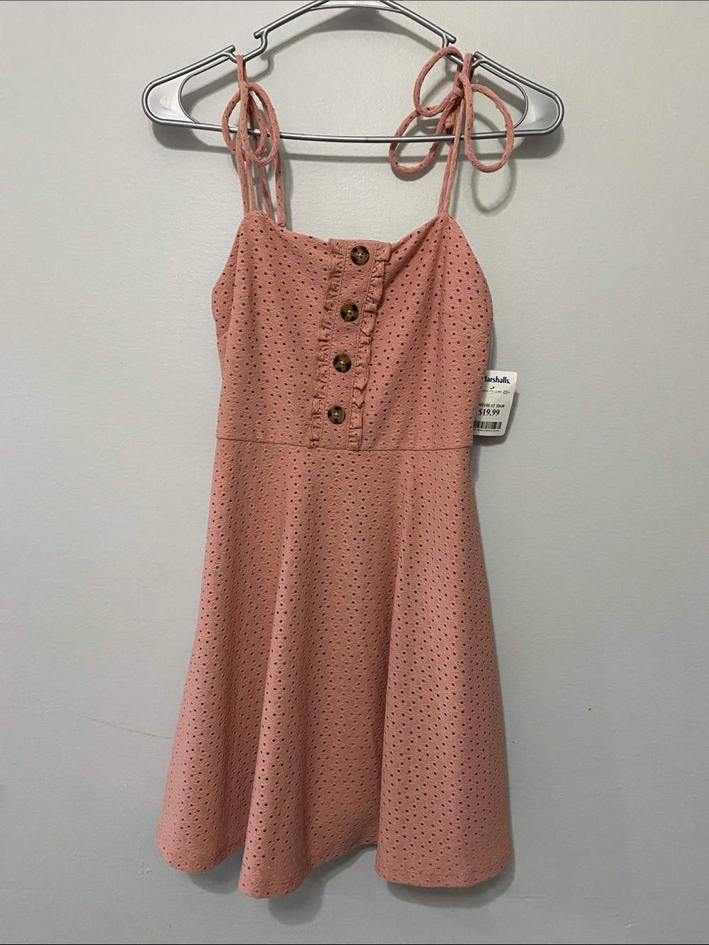 Speechless Dusty Rose Eyelet Tie-Shoulder Mini Dress